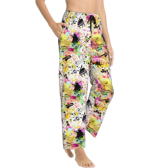 Pajama Pants Women - Retro Musical Soft Breathable Sleep & Lounge Pants for Women, Comfy Casual Pj Pants Bottoms with Pockets