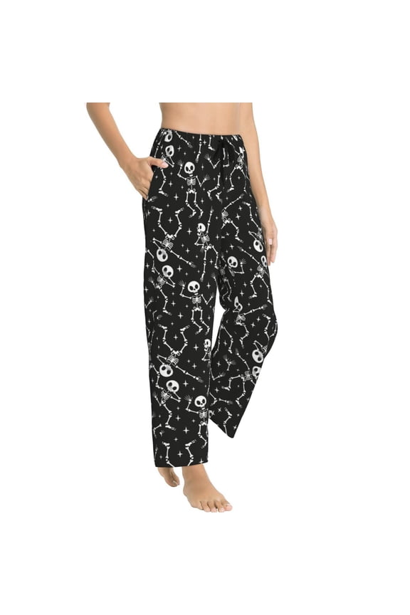 Pajama Pants Women - Retro Skeleton Dancing On Halloween Party Soft Breathable Sleep & Lounge Pants for Women, Comfy Casual Pj Pants Bottoms with Pockets
