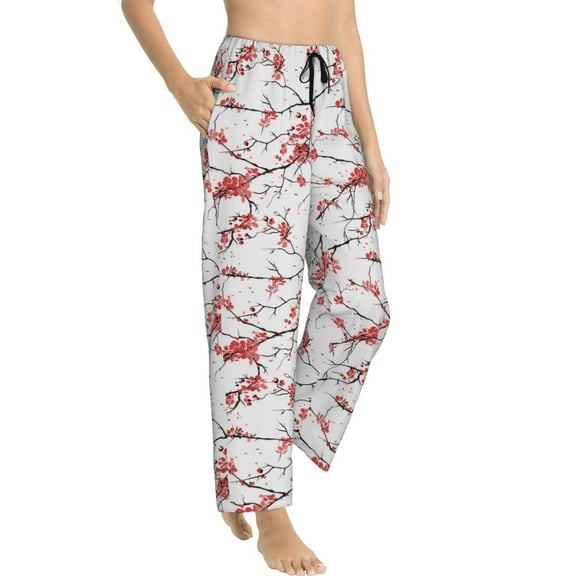 Pajama Pants Women - Retro berry blossoms elegant Soft Breathable Sleep & Lounge Pants for Women, Comfy Casual Pj Pants Bottoms with Pockets