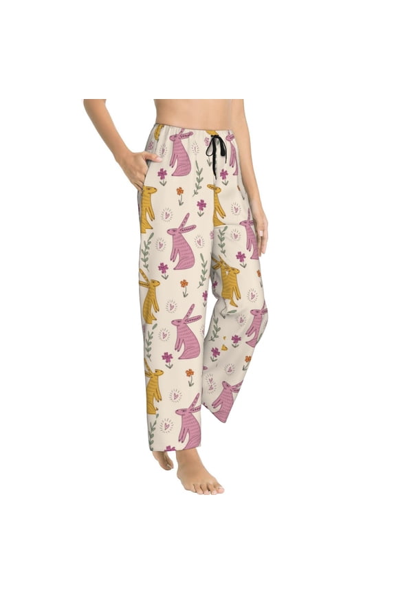 Pajama Pants Women - Sassy Funny Rabbit Flower Soft Breathable Sleep & Lounge Pants for Women, Comfy Casual Pj Pants Bottoms with Pockets