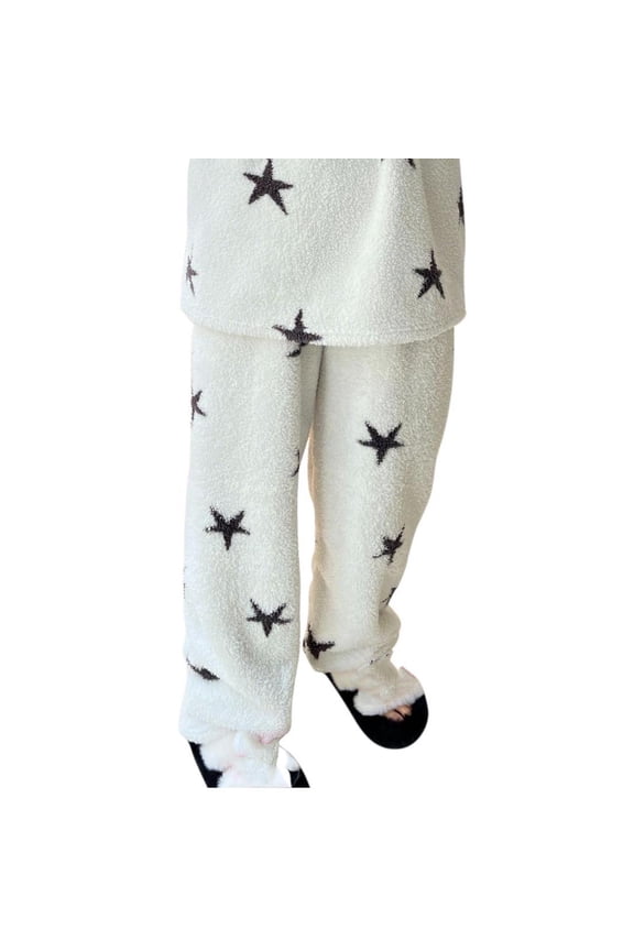 Pajama Pants Women Sevevn Women's Star Print Wool Winter Warm Home Clothes Pajamas Pants
