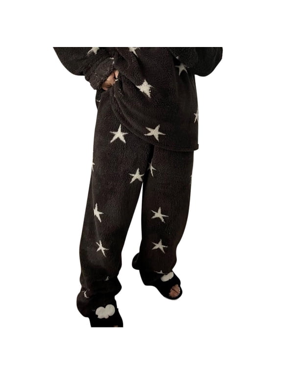 Pajama Pants Women Sevevn Women's Star Print Wool Winter Warm Home Clothes Pajamas Pants