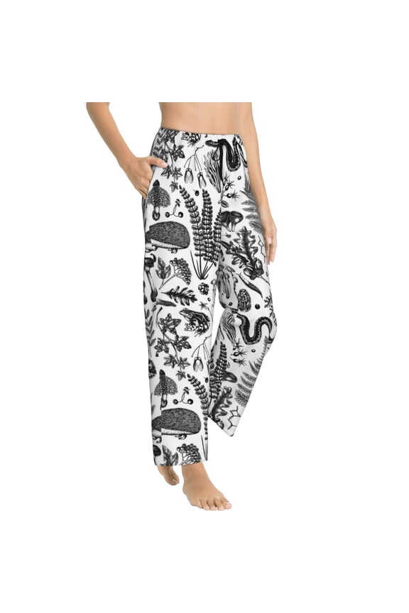 Pajama Pants Women - Sketch Snake Mushroom Hedgehog Soft Breathable Sleep & Lounge Pants for Women, Comfy Casual Pj Pants Bottoms with Pockets