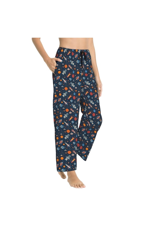 Pajama Pants Women - Spaceships And Stars In Outer Space Soft Breathable Sleep & Lounge Pants for Women, Comfy Casual Pj Pants Bottoms with Pockets