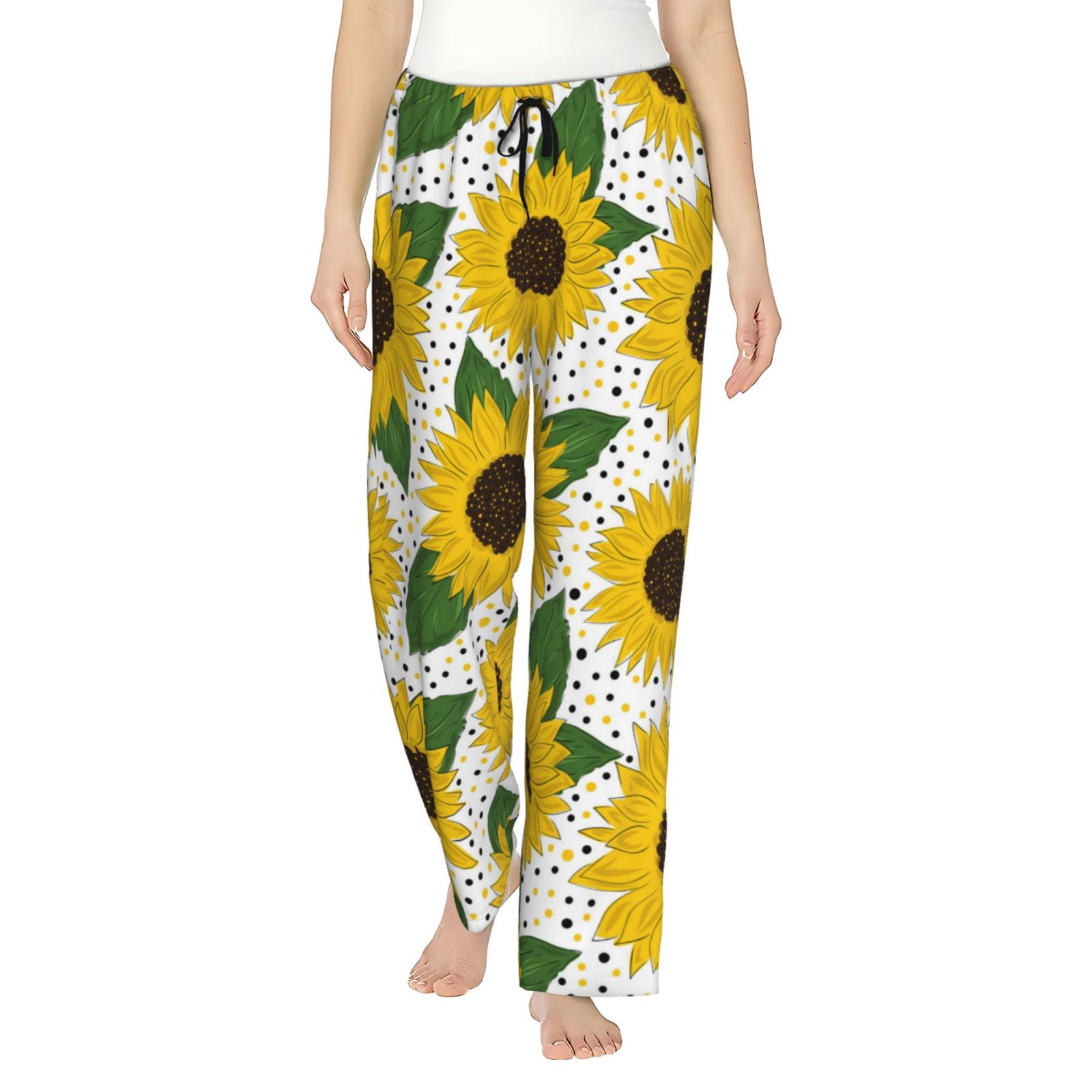 Pajama Pants Women - Sunflowers Wide Leg Lounge Pants Women, Drawstring ...