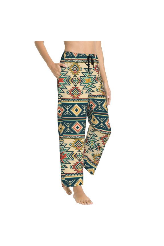 Pajama Pants Women - Traditional Tribal Aztec1 Soft Breathable Sleep & Lounge Pants for Women, Comfy Casual Pj Pants Bottoms with Pockets