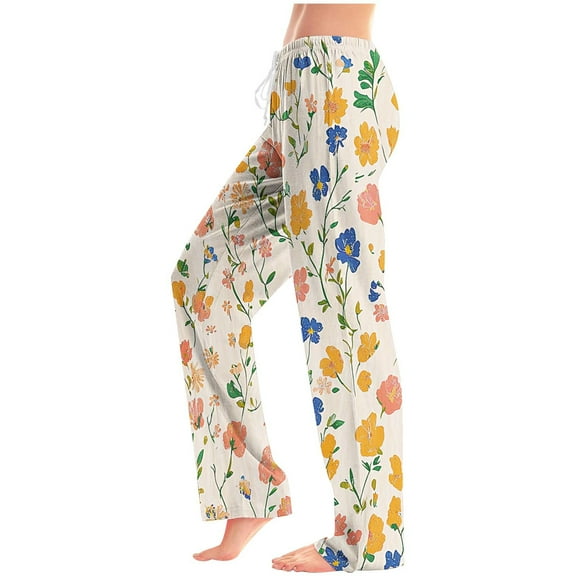 Pajama Pants Women Trendy Floral Print Lounge Pajama Bottoms Comfy Stretch Sleep Pants Drawstring Wide Leg Pj Bottoms