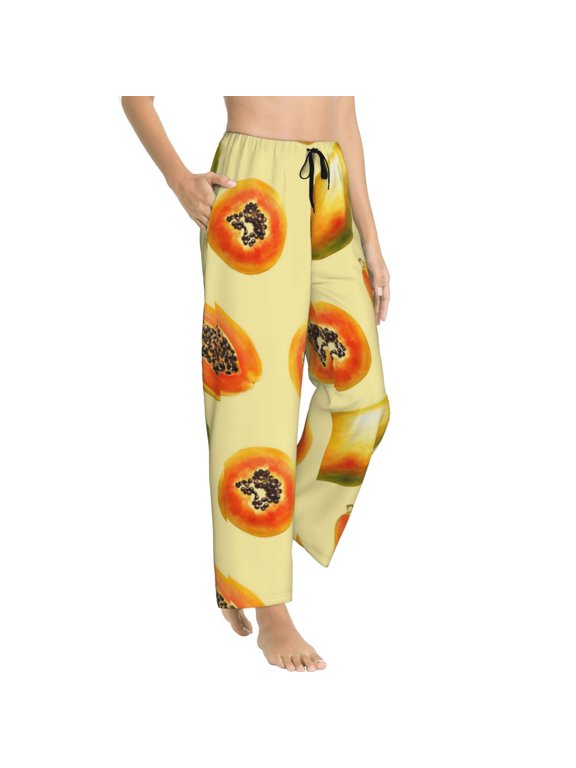 Pajama Pants Women - Tropical Papaya fruit Soft Breathable Sleep & Lounge Pants for Women, Comfy Casual Pj Pants Bottoms with Pockets