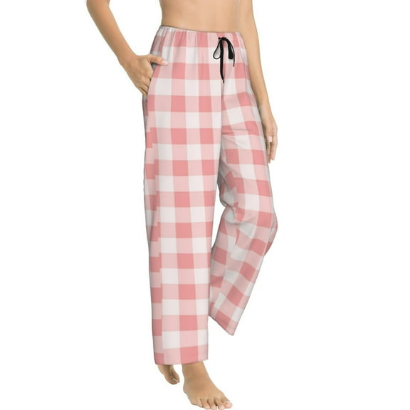 Pajama Pants Women - White Pink Plaid Soft Breathable Sleep & Lounge Pants for Women, Comfy Casual Pj Pants Bottoms with Pockets