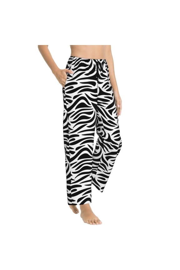 Pajama Pants Women - Zebra print black white cool Soft Breathable Sleep & Lounge Pants for Women, Comfy Casual Pj Pants Bottoms with Pockets