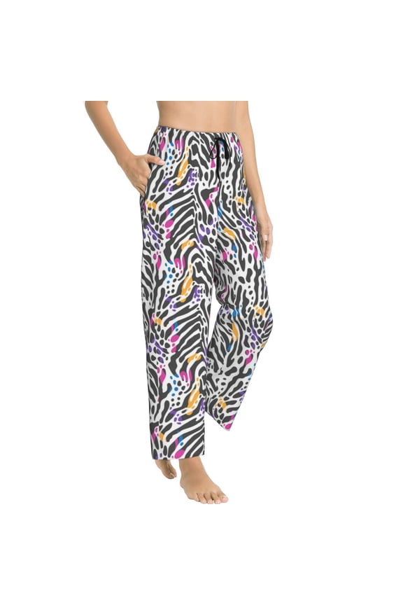 Pajama Pants Women - Zebra print colorful cute Soft Breathable Sleep & Lounge Pants for Women, Comfy Casual Pj Pants Bottoms with Pockets