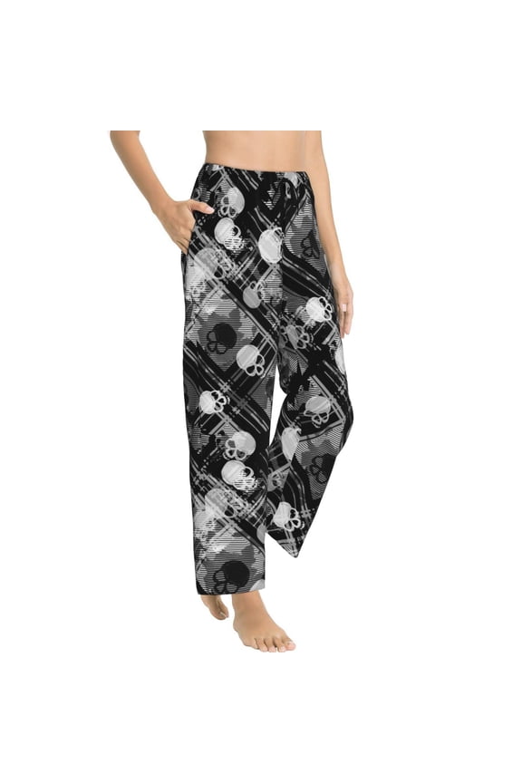 Pajama Pants Women - black and white Skulls Soft Breathable Sleep & Lounge Pants for Women, Comfy Casual Pj Pants Bottoms with Pockets