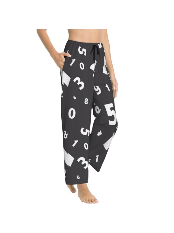 Pajama Pants Women - black math number Soft Breathable Sleep & Lounge Pants for Women, Comfy Casual Pj Pants Bottoms with Pockets