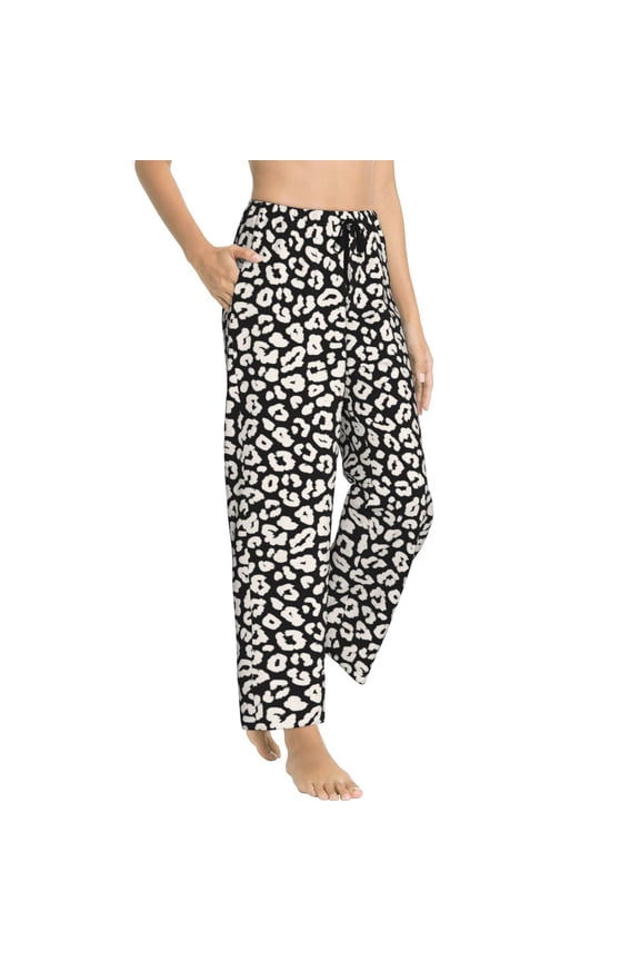 Pajama Pants Women - black white trendy Leopard Soft Breathable Sleep & Lounge Pants for Women, Comfy Casual Pj Pants Bottoms with Pockets