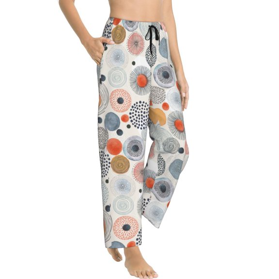 Pajama Pants Women - colorful circles print Soft Breathable Sleep & Lounge Pants for Women, Comfy Casual Pj Pants Bottoms with Pockets