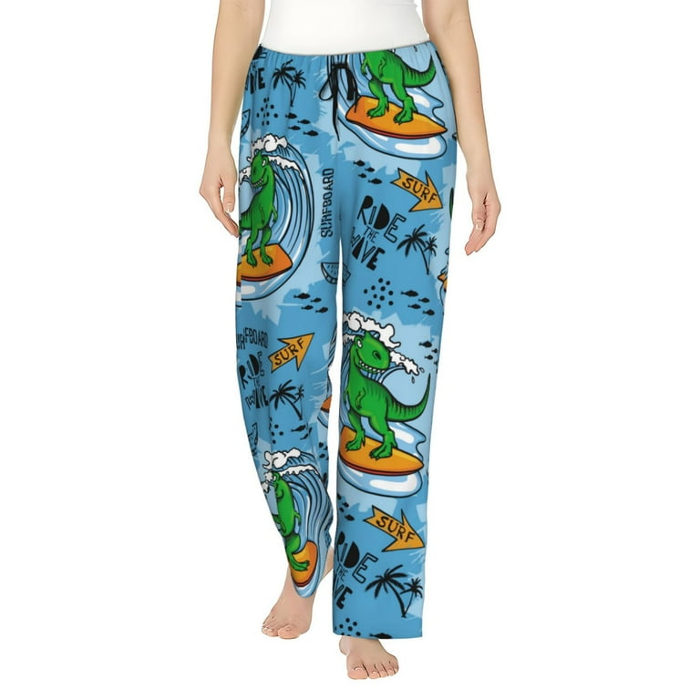 Pajama Pants Women cute Dinosaur surfboard print Soft Comfy