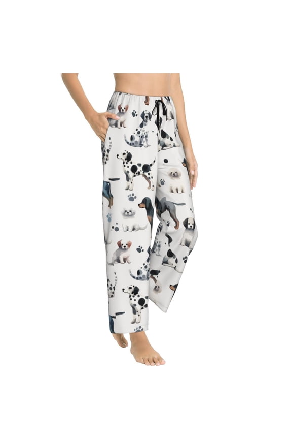 Pajama Pants Women - funny Cute Dog Dalmatian Soft Breathable Sleep & Lounge Pants for Women, Comfy Casual Pj Pants Bottoms with Pockets