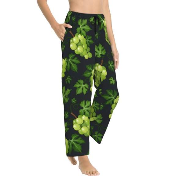Pajama Pants Women - green leaf Grape Soft Breathable Sleep & Lounge Pants for Women, Comfy Casual Pj Pants Bottoms with Pockets