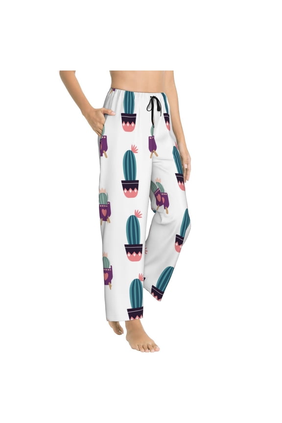 Pajama Pants Women - heart Cactus potted plant Soft Breathable Sleep & Lounge Pants for Women, Comfy Casual Pj Pants Bottoms with Pockets