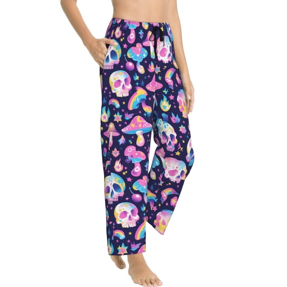 Pajama Pants Women - mushroom colorful Skull star Soft Breathable Sleep & Lounge Pants for Women, Comfy Casual Pj Pants Bottoms with Pockets