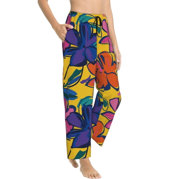Pajama Pants Women - painted flowers Soft Breathable Sleep & Lounge Pants for Women, Comfy Casual Pj Pants Bottoms with Pockets