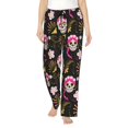 thumbnail image 1 of Pajama Pants Women, pink Skull daisy Sweatpants Soft Sleep Lounge Pants, Casual PJ Bottoms Pants with Pockets, 1 of 5