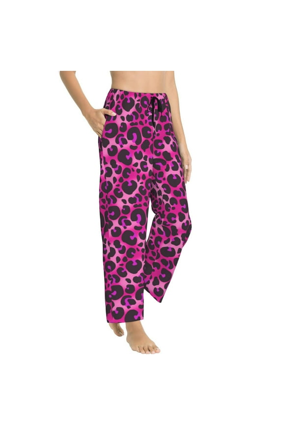 Pajama Pants Women - red pink Leopard print Soft Breathable Sleep & Lounge Pants for Women, Comfy Casual Pj Pants Bottoms with Pockets