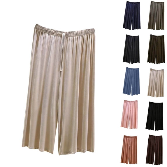 Pajama Pants Women's Fashion Summer Elastic Waist Comfy Casual Regular Home Short Pants Khaki Xl