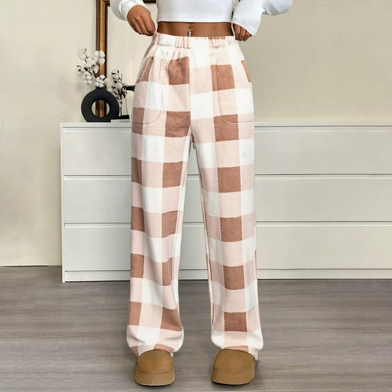 Pajama Pants Women's Plaid Sleep Pants| Lounging PJ Pants Multi Colors Khaki 3XL