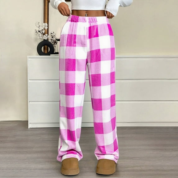 Pajama Pants Women's Super Soft Plaid Pajama Sleep Pants PJ Pants Purple Pink M