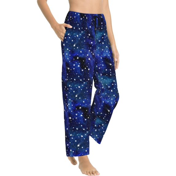Pajama Pants Women, stars blue Glitter starry Sweatpants Soft Sleep Lounge Pants, Casual PJ Bottoms Pants with Pockets