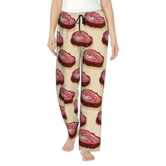Pajama Pants Women, steak cartoon print Lounge PJ Yoga Pants With Drawstring, Womens Sleepwear Pajama Bottom