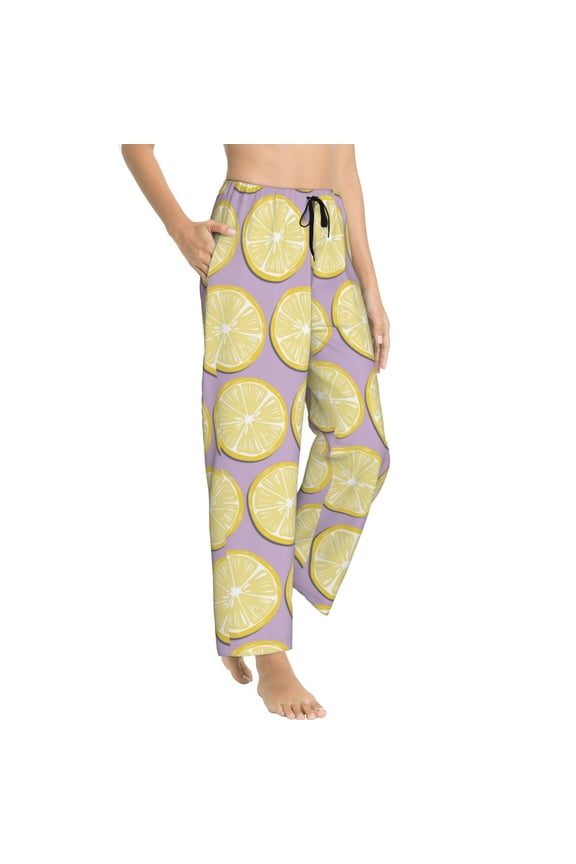 Pajama Pants Women - yellow lemon slices Soft Breathable Sleep & Lounge Pants for Women, Comfy Casual Pj Pants Bottoms with Pockets