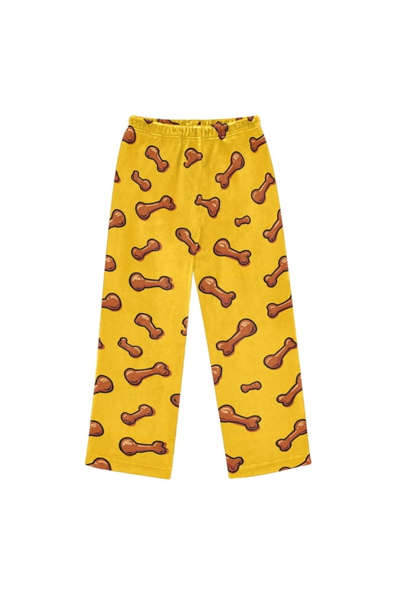 Pajama Pants Yellow Bones Long Pant Lounge Casual Elastic Waist Sleep Flannel Pants
