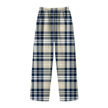 Pajama Pants for Girls Long Sleep Plaid Pants Soft Lounge Pj Bottoms Wide Leg Pants with Pockets,140,Beige