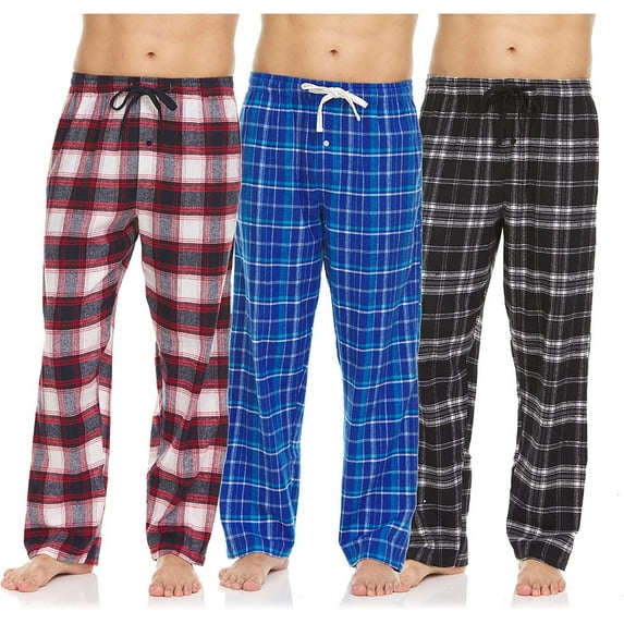 Pajama Pants for Men - 3 Pack Pajama Bottoms - Cotton Blend Flannel Plaid Lounge Pants, Comfortable PJ Pants