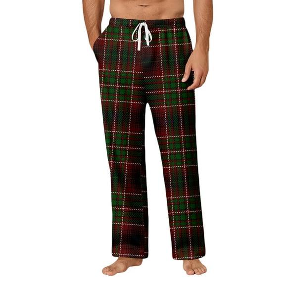 Pajama Pants for Men - Cotton Blend Flannel Plaid Lounge Pants, Comfortable PJ Pants Dark Green 2XL