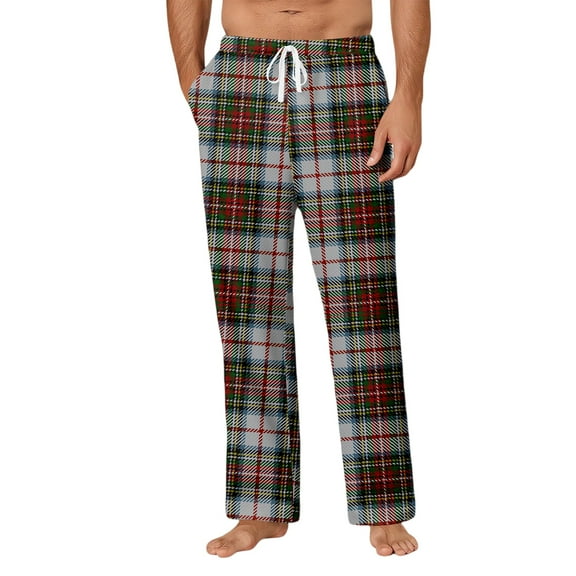 Pajama Pants for Men - Cotton Blend Flannel Plaid Lounge Pants, Comfortable PJ Pants Gray L