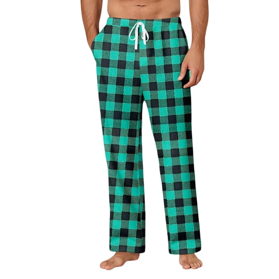 Pajama Pants for Men - Cotton Blend Flannel Plaid Lounge Pants, Comfortable PJ Pants Green XL