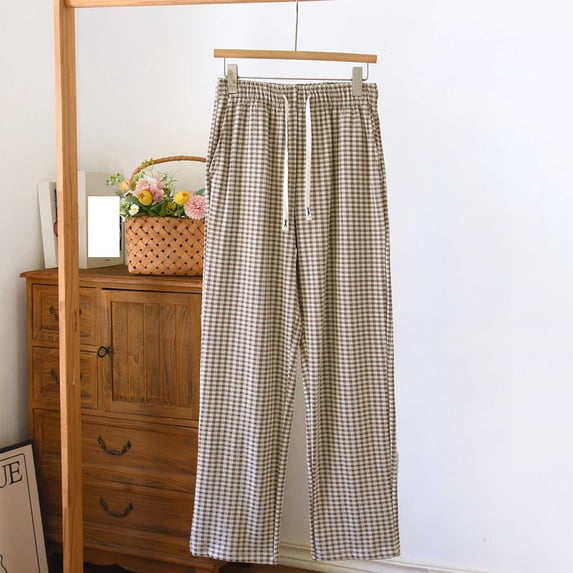 Pajama Pants for Men Fleece Lined Straight Leg Pants with Pockets Mens Plaid Printed Drawstring Elastic Waist Thermal Warm Homewear Pajamas Bottoms