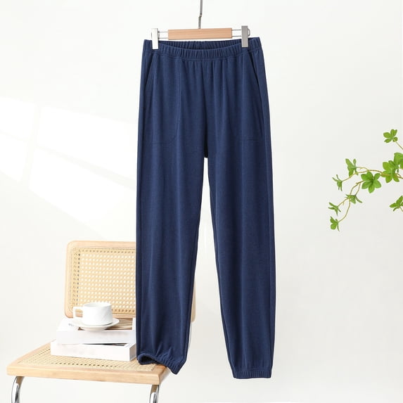 Pajama Pants for Men with Pockets Tapered Leg Trousers Mens Casual Solid Color Elastic Waist Comfortable Loungewear Homewear Pajamas Pant