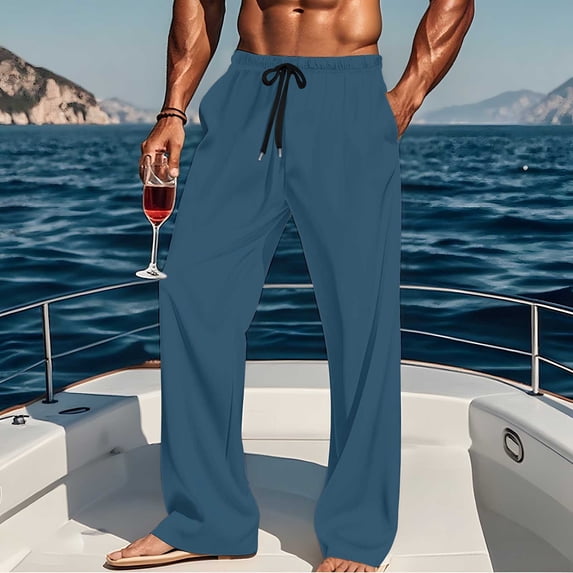 Pajama Pants for Men with Pockets and Drawstring Elastic Waist Loungewear Trousers Mens Casual Solid Color Wide Leg Soft Homewear Pajamas Pant
