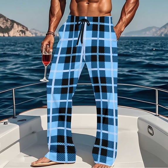 Pajama Pants for Men with Pockets and Drawstring Elastic Waist Straight Leg Trousers Mens Casual Plaid Printed Comfy Loungewear Homewear Pajamas Pant