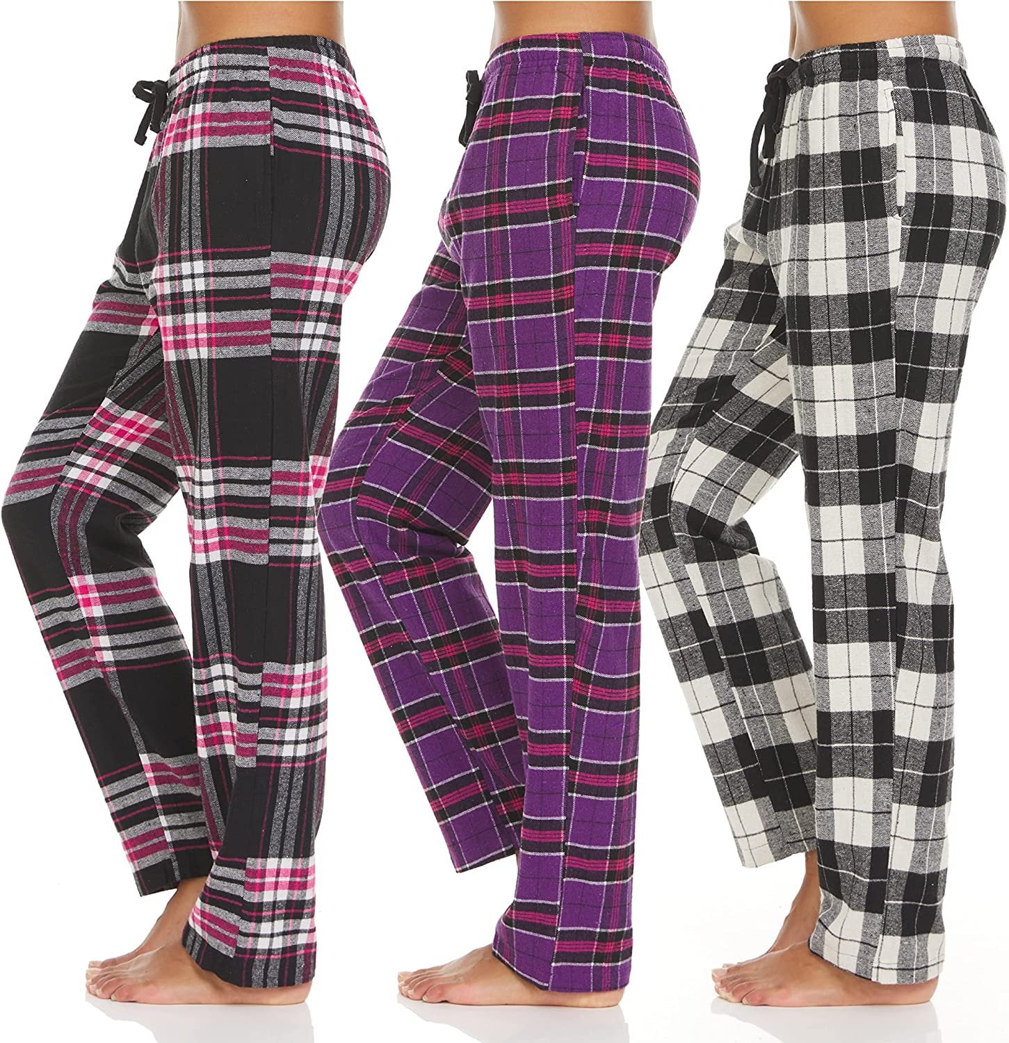 Essential Elements Women's Pajama Pants - 3 Pack Cotton Blend Flannel ...