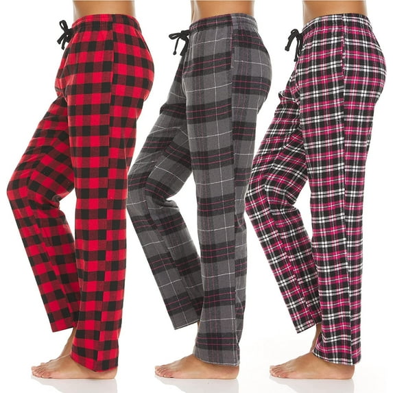 Pajama Pants for Women - 3 Pack Pajama Bottoms - Cotton Blend Flannel Plaid Lounge Pants, Comfortable PJ Pants Set B, X-Large
