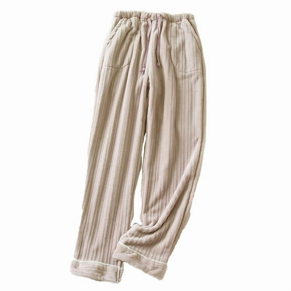 Pajama Pants for Women High Waisted Flannel Lounge Pants Fall Winter Thick Warm Comfy Pant Wide Leg Loose Fit Home Pajamas with Pockets