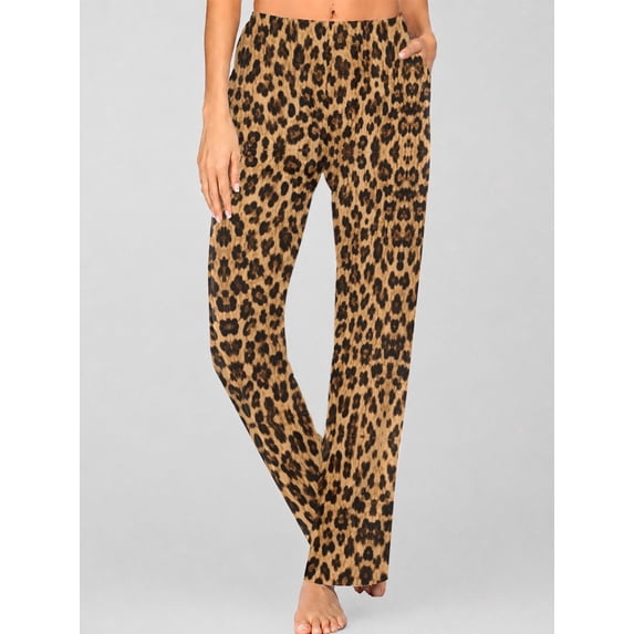 Pajama Pants for Women, Leopard Print Soft Breathable Sleepwear Lounge Pants with Pockets