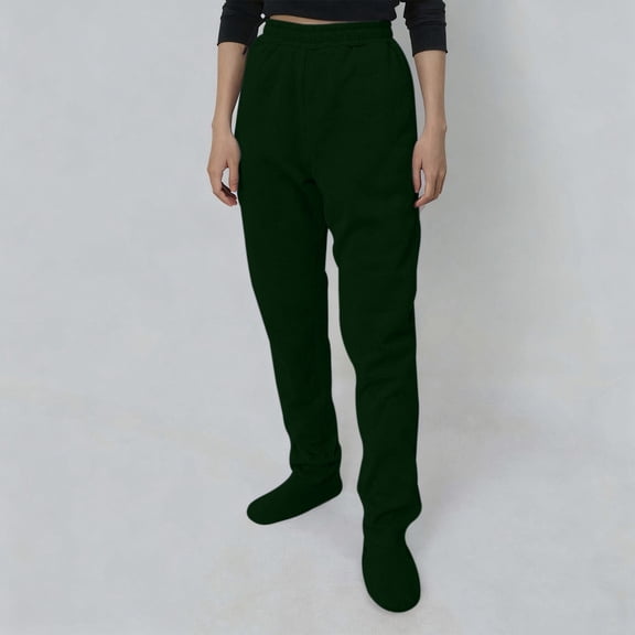 Pajama Pants for Women with Pockets Footed Sweatpants Soft Warm Drawstring Jogger Lounge Sleepwear Army Green S