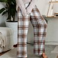 thumbnail image 1 of Pajama Pants with Drawstring Elastic Waist, Plaid Print Sleepwear, Comfortable Straight Leg Loose Lounge Pants for Women, Versatile for Home,Khaki,S, 1 of 4