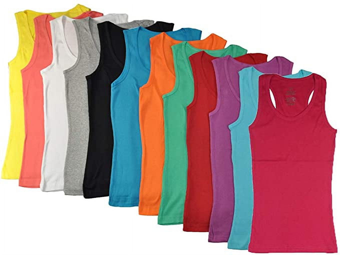 Pajama R Us Women's Ribbed Cotton Tank Tops, 12 Pack, Racer Back, XX-Large, Assorted Colors